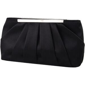 Lanpet Womens Black Silver Pleated Satin Magnetic Close Clutch Handbag